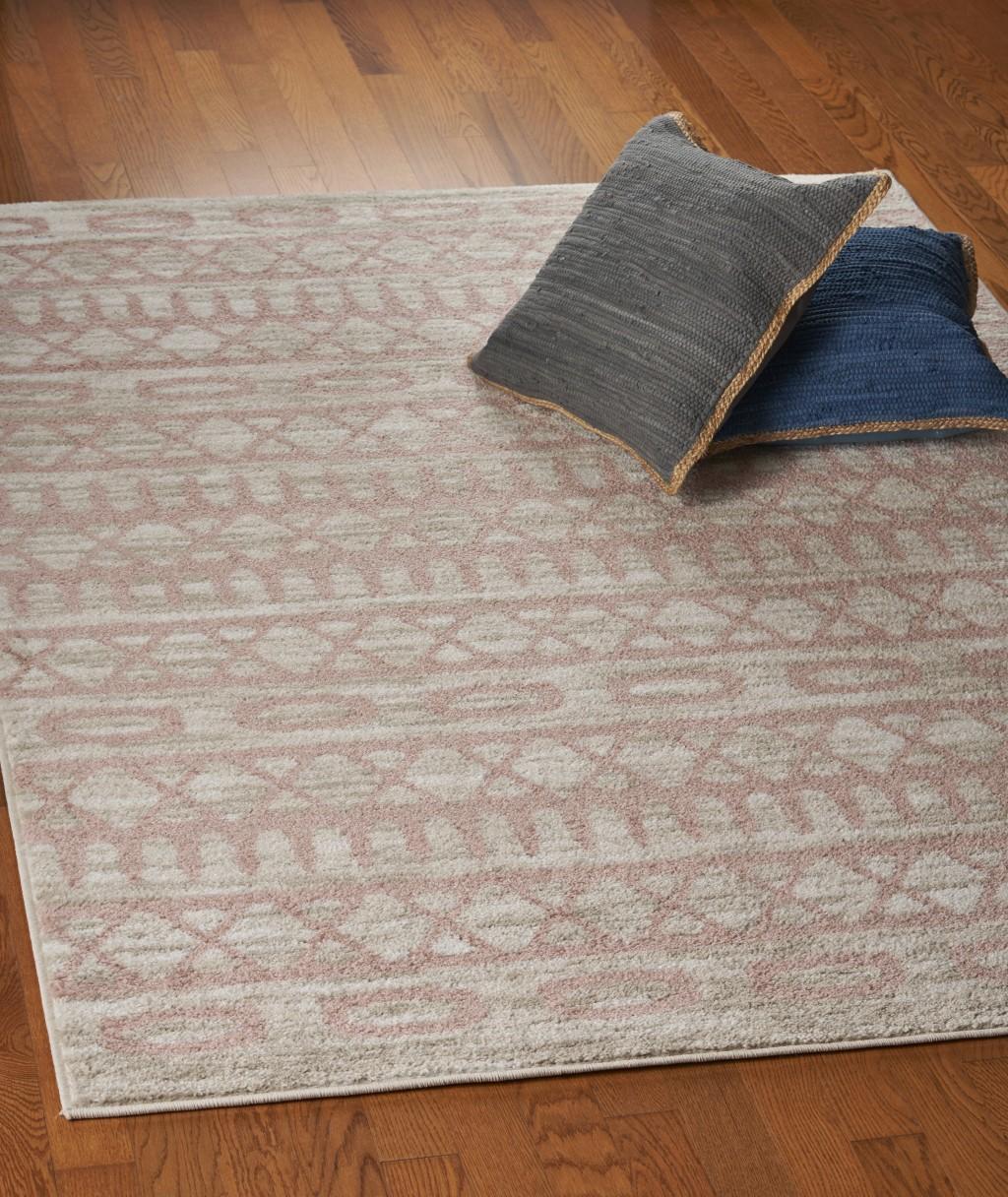 8’ x 9’ Blush and Beige Geometric Striped Area Rug