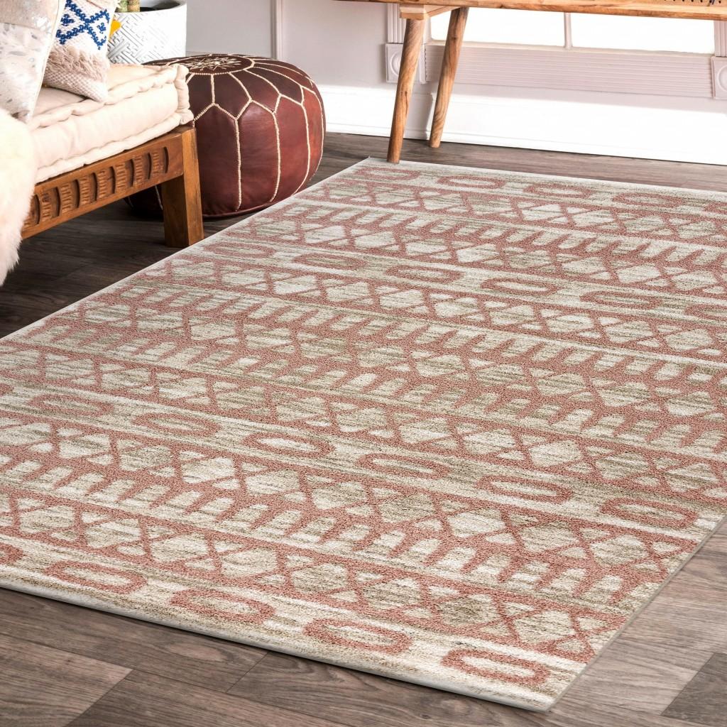 8’ x 9’ Blush and Beige Geometric Striped Area Rug