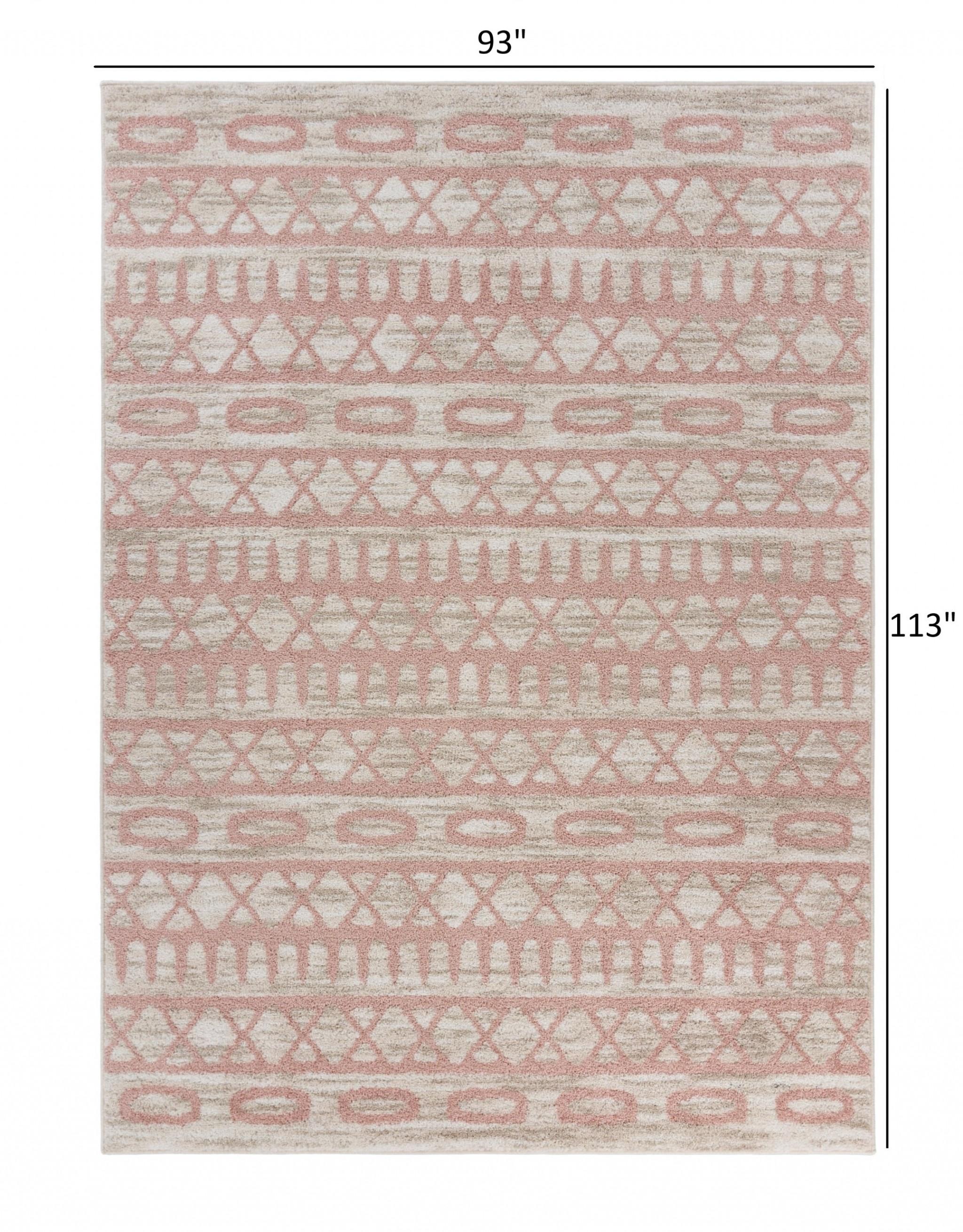 8’ x 9’ Blush and Beige Geometric Striped Area Rug