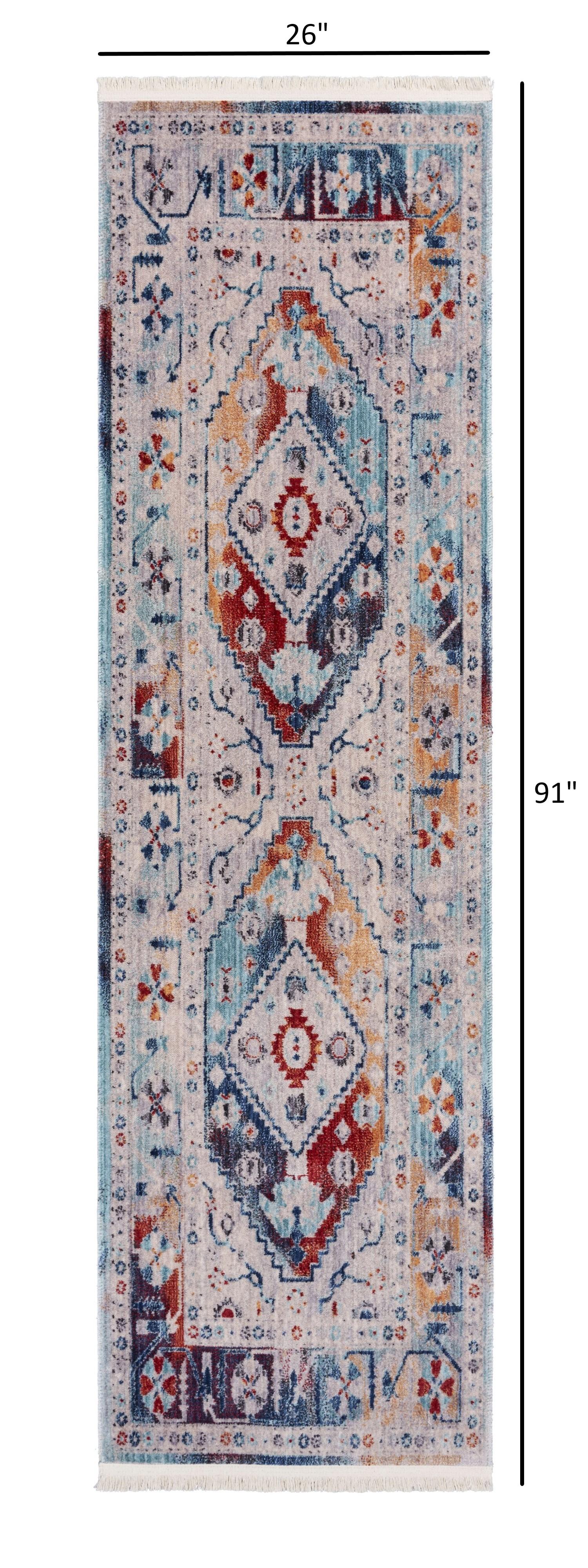 2’ x 8’ Multicolored Boho Chic Runner Rug