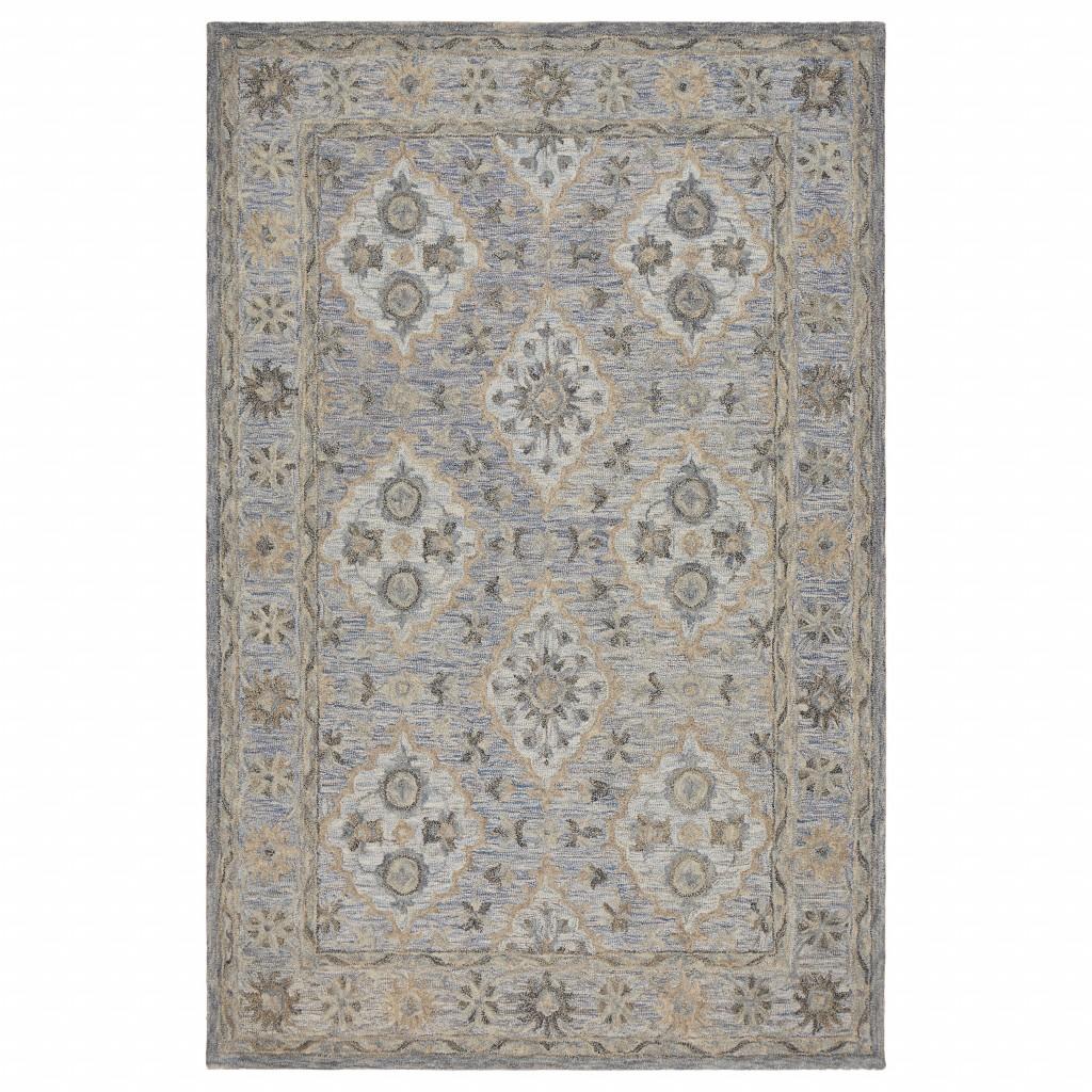 5’ x 8’ Blue and Tan Traditional Area Rug Default Title