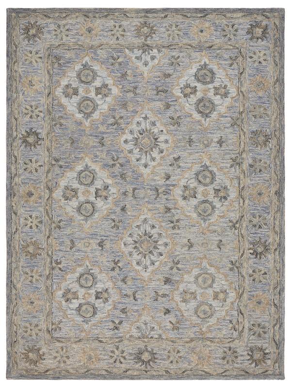 9’ x 12’ Blue and Tan Traditional Area Rug