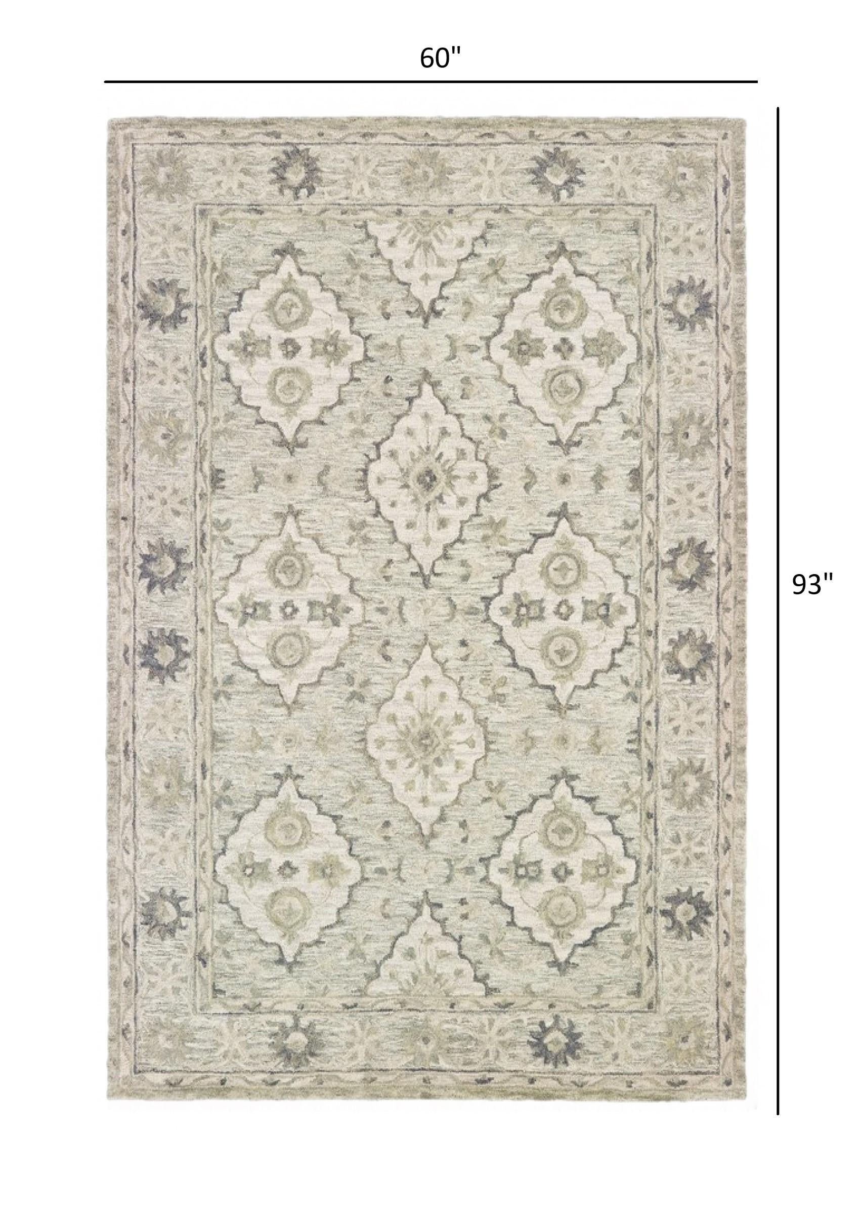 5’ x 8’ Pale Green and Cream Decorative Area Rug