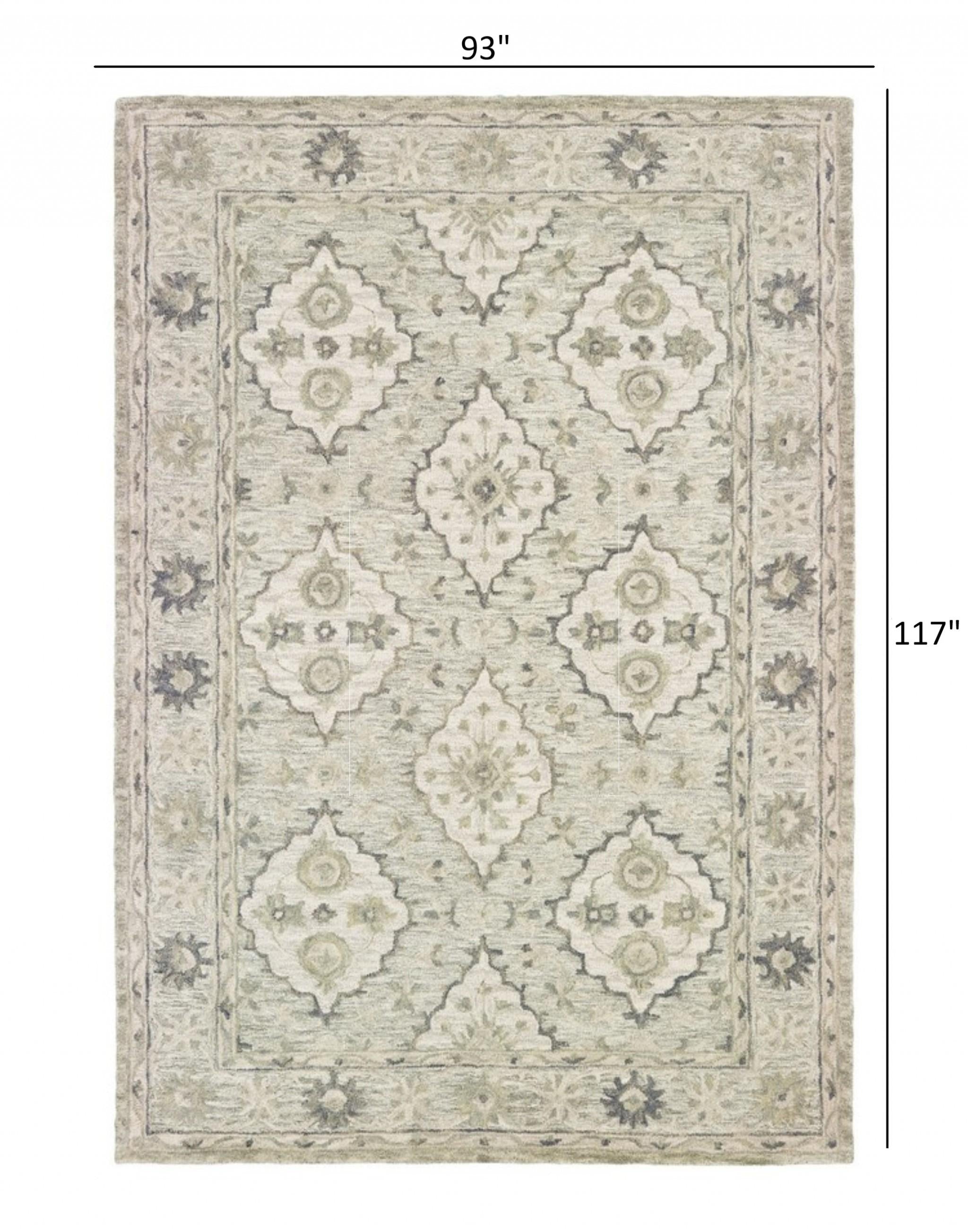 8’ x 10’ Pale Green and Cream Decorative Area Rug