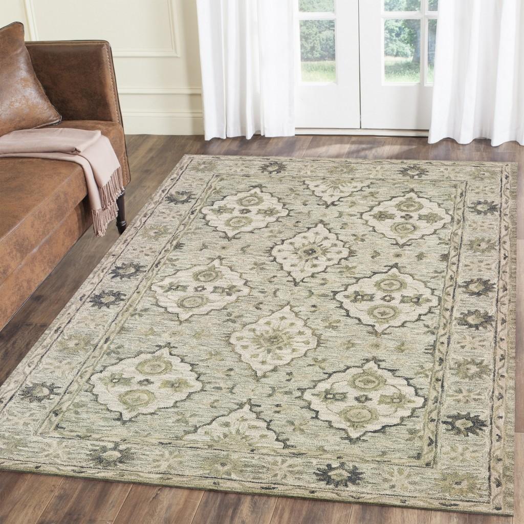 9’ x 12’ Pale Green and Cream Decorative Area Rug