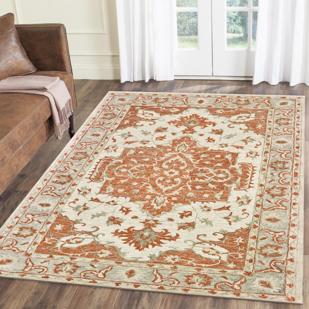 5’ x 8’ Orange and Ivory Medallion Area Rug Default Title