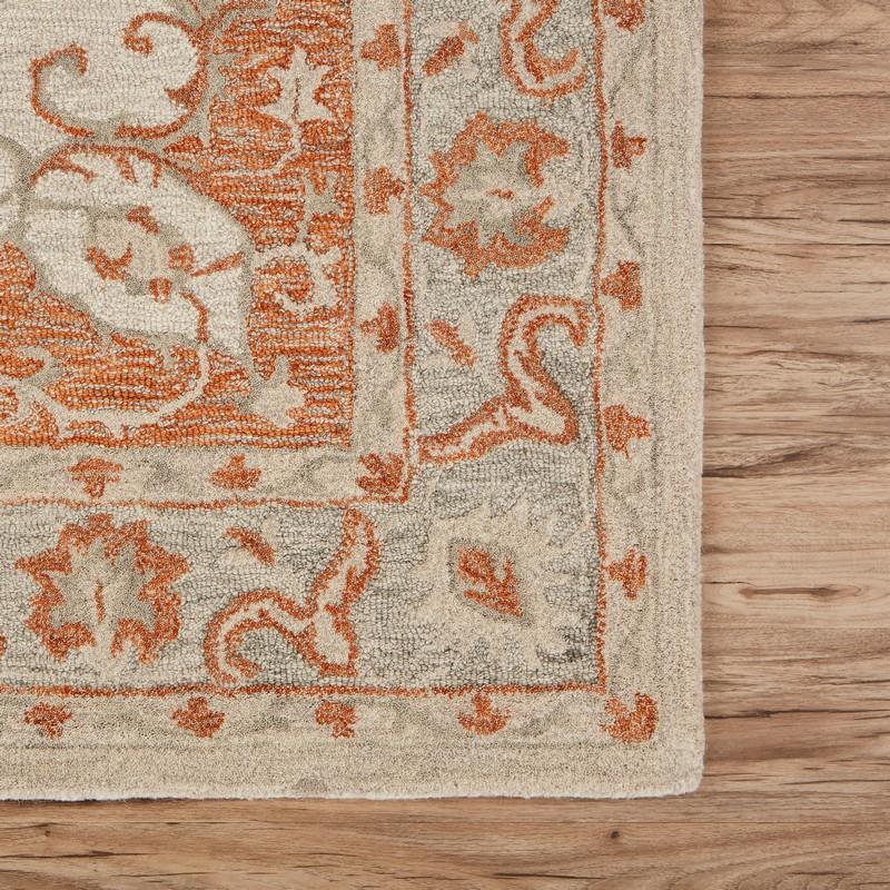 9’ x 12’ Orange and Ivory Medallion Area Rug