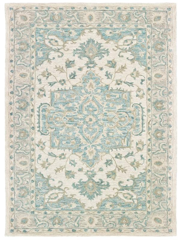5’ x 8’ Turquoise and Cream Medallion Area Rug