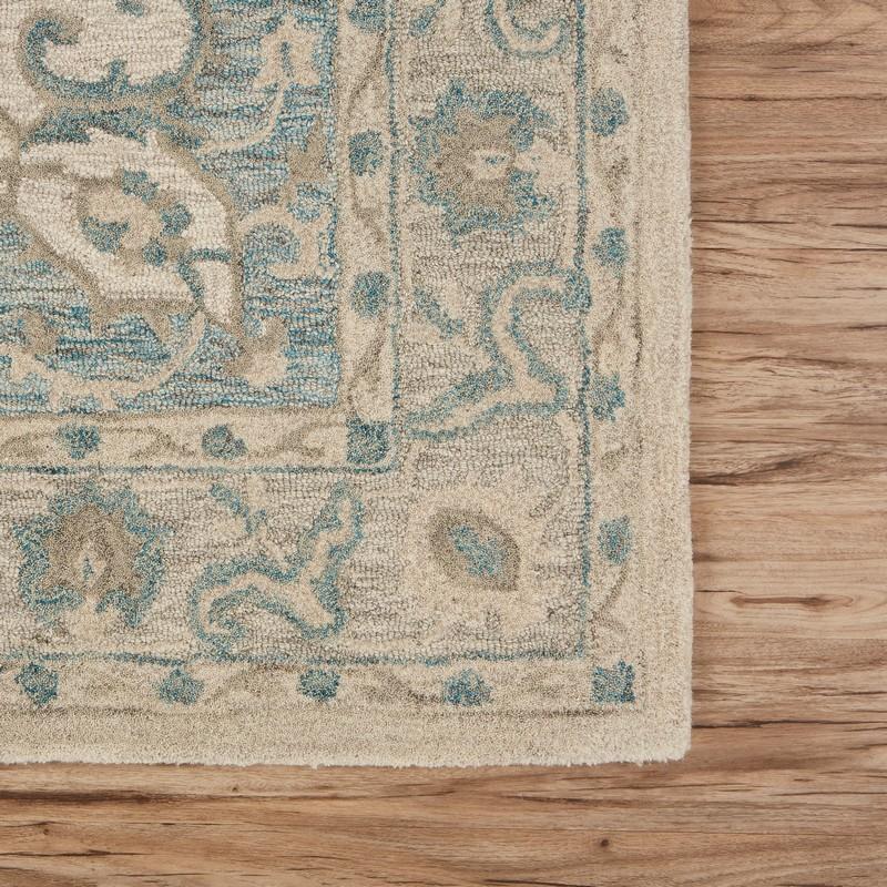 8’ x 10’ Turquoise and Cream Medallion Area Rug