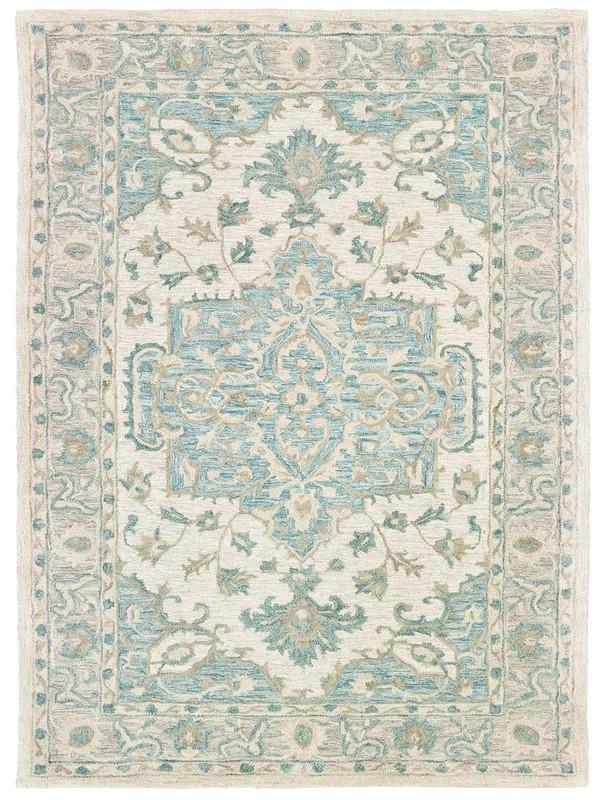 9’ x 12’ Turquoise and Cream Medallion Area Rug