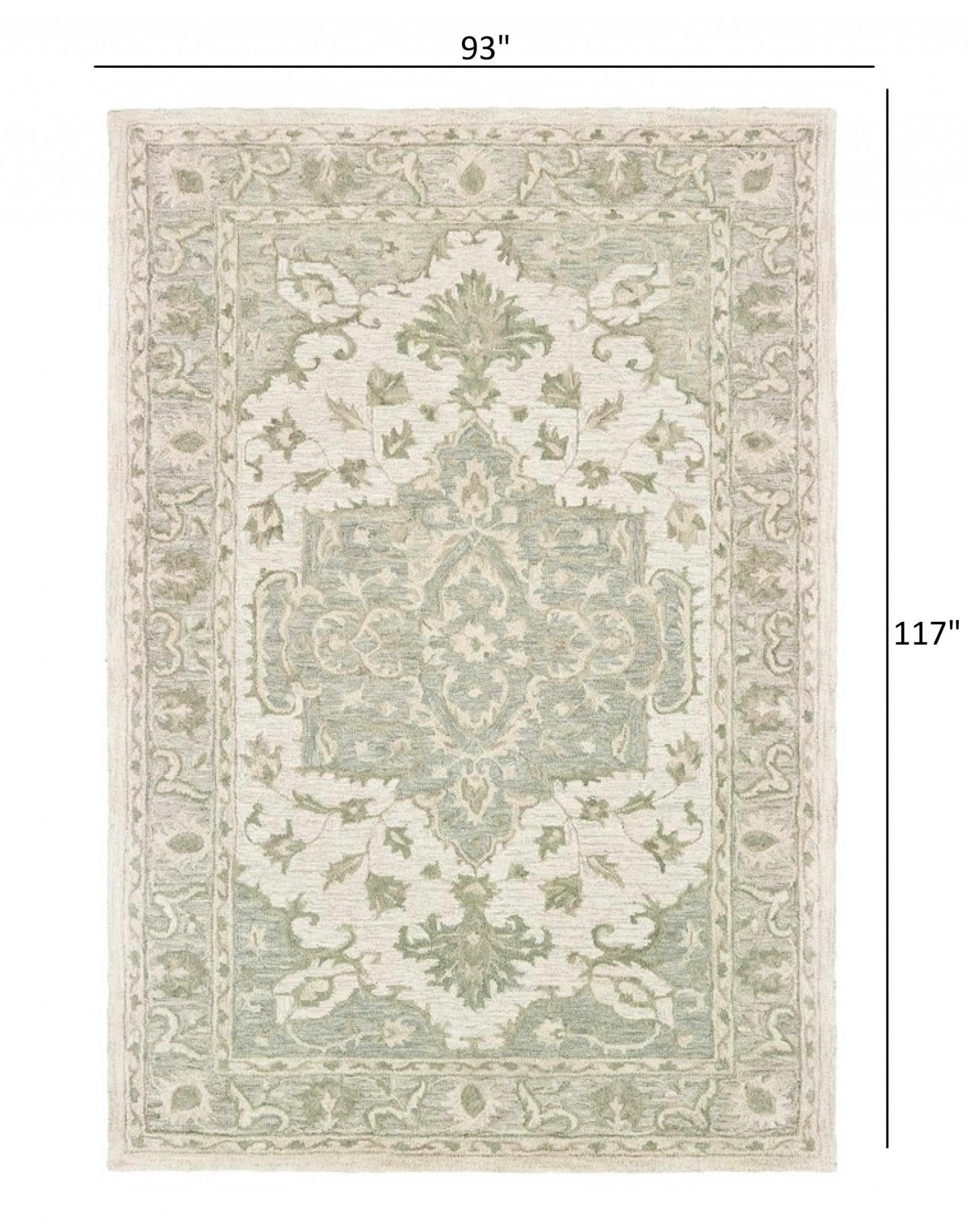 8’ x 10’ Green and Cream Medallion Area Rug