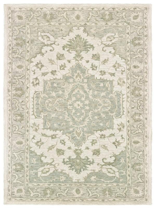 9’ x 12’ Green and Cream Medallion Area Rug