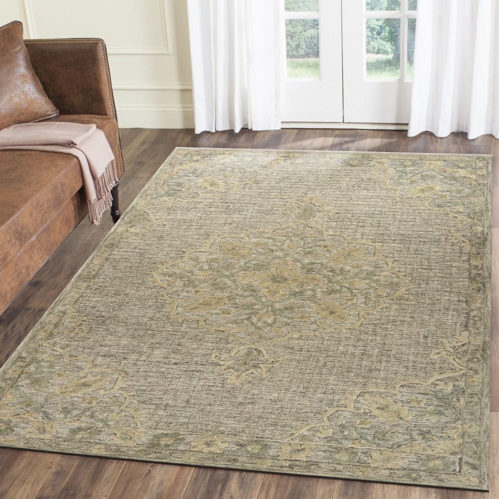 5’ x 8’ Beige Distressed Floral Area Rug