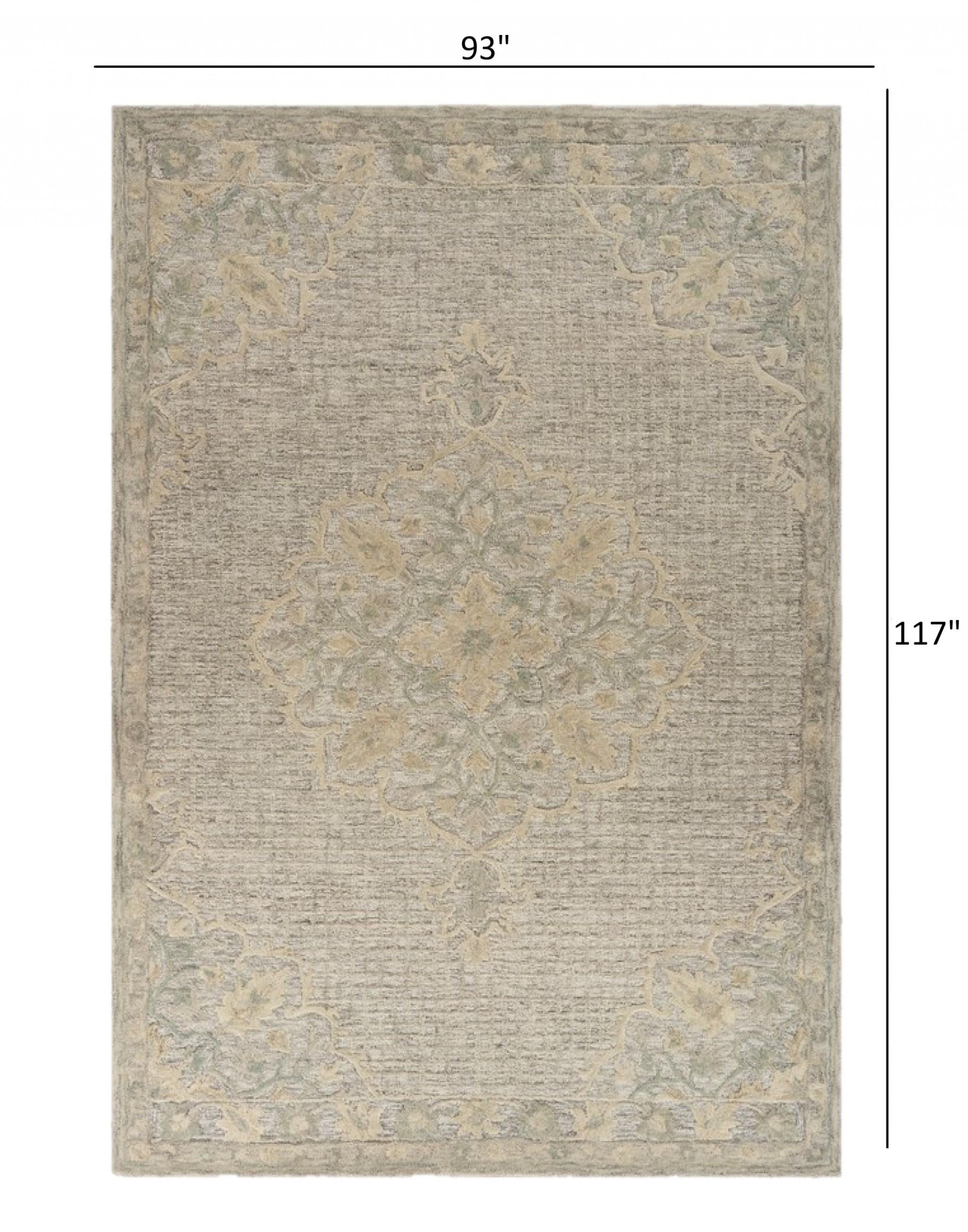 8’ x 10’ Beige Distressed Floral Area Rug