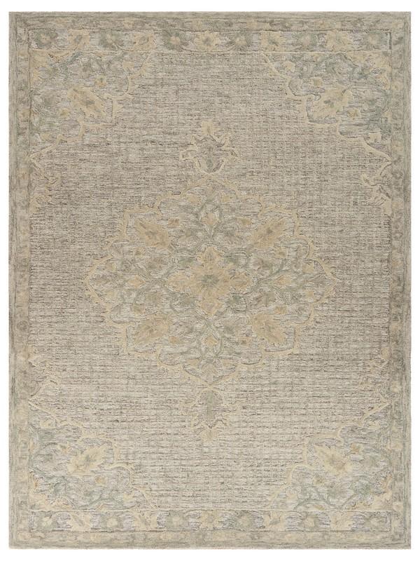 9’ x 12’ Beige Distressed Floral Area Rug