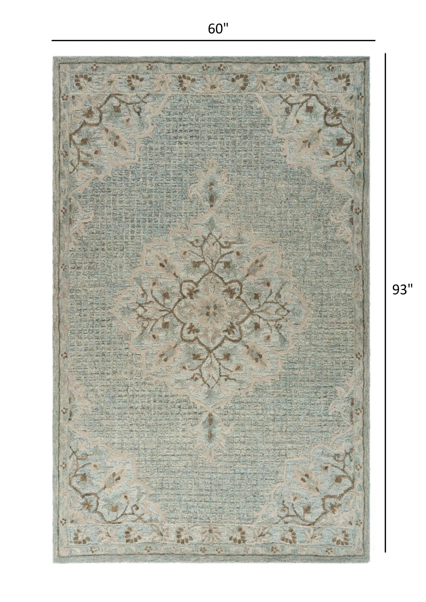 5’ x 8’ Blue and Beige Flor Medallion Area Rug