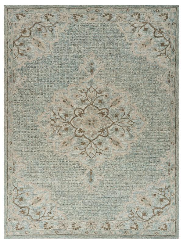 9’ x 12’ Blue and Beige Flor Medallion Area Rug