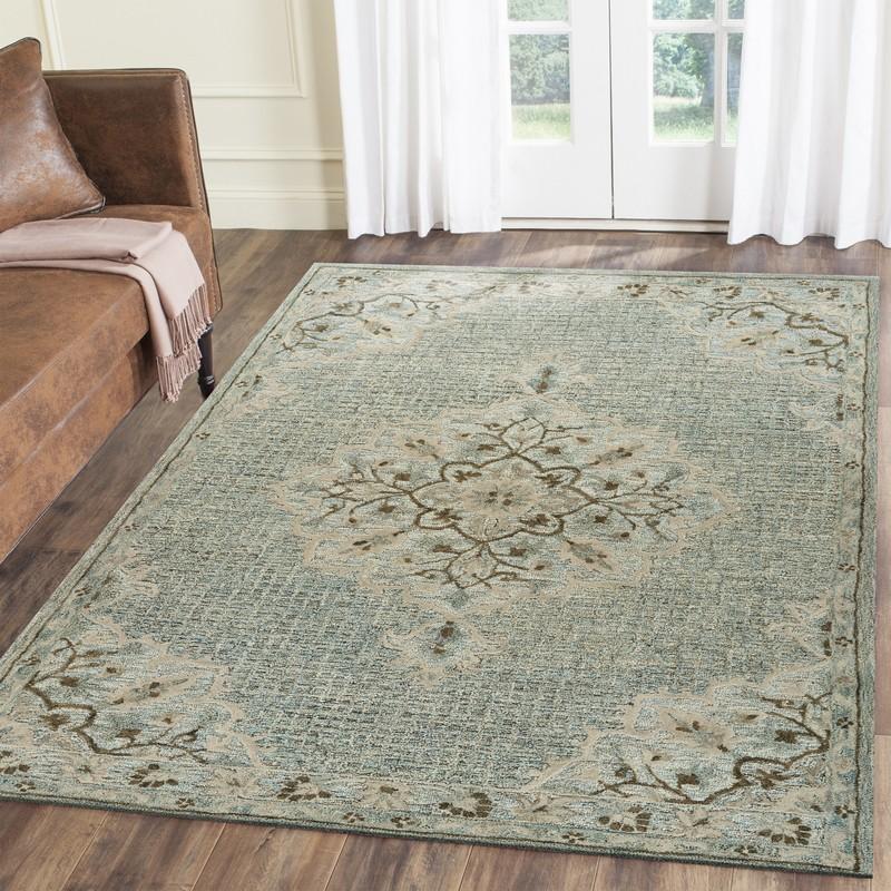 9’ x 12’ Blue and Beige Flor Medallion Area Rug