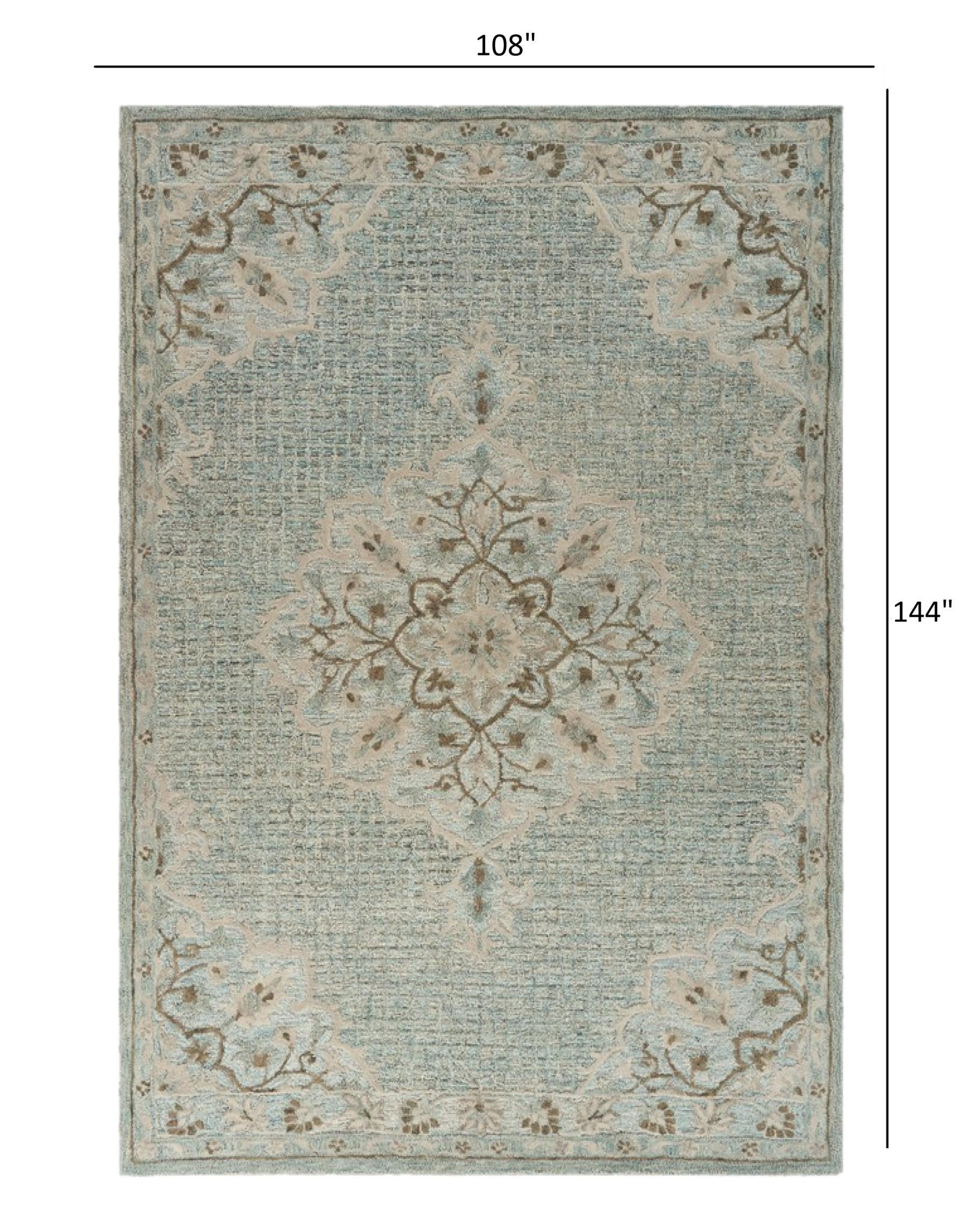 9’ x 12’ Blue and Beige Flor Medallion Area Rug