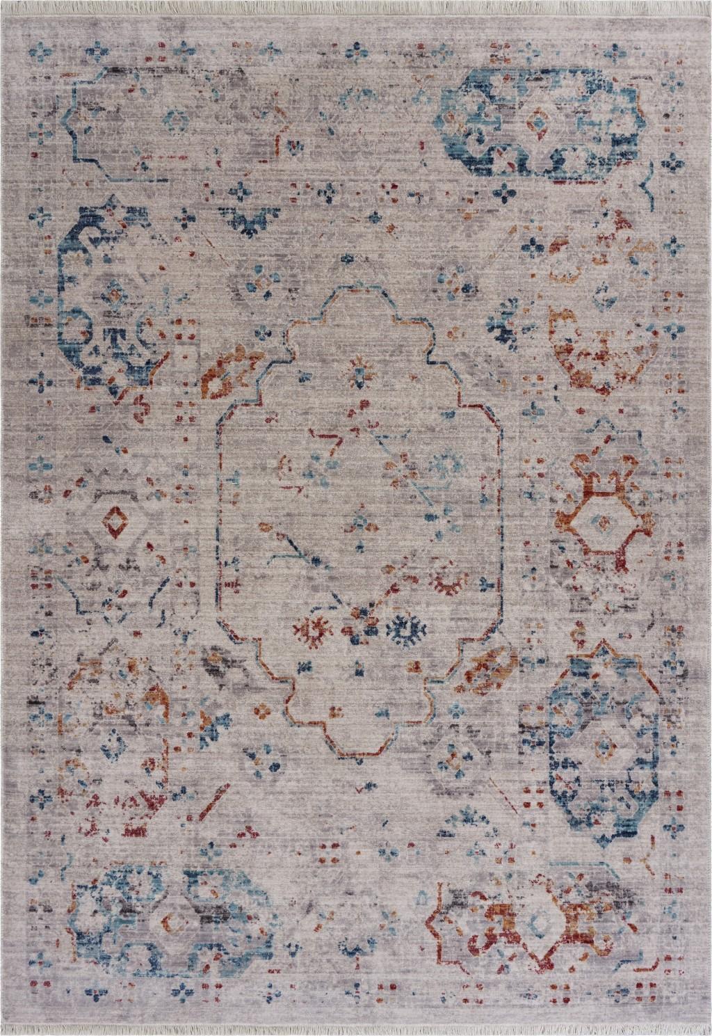 5’ x 8’ Ivory Distressed Floral Area Rug