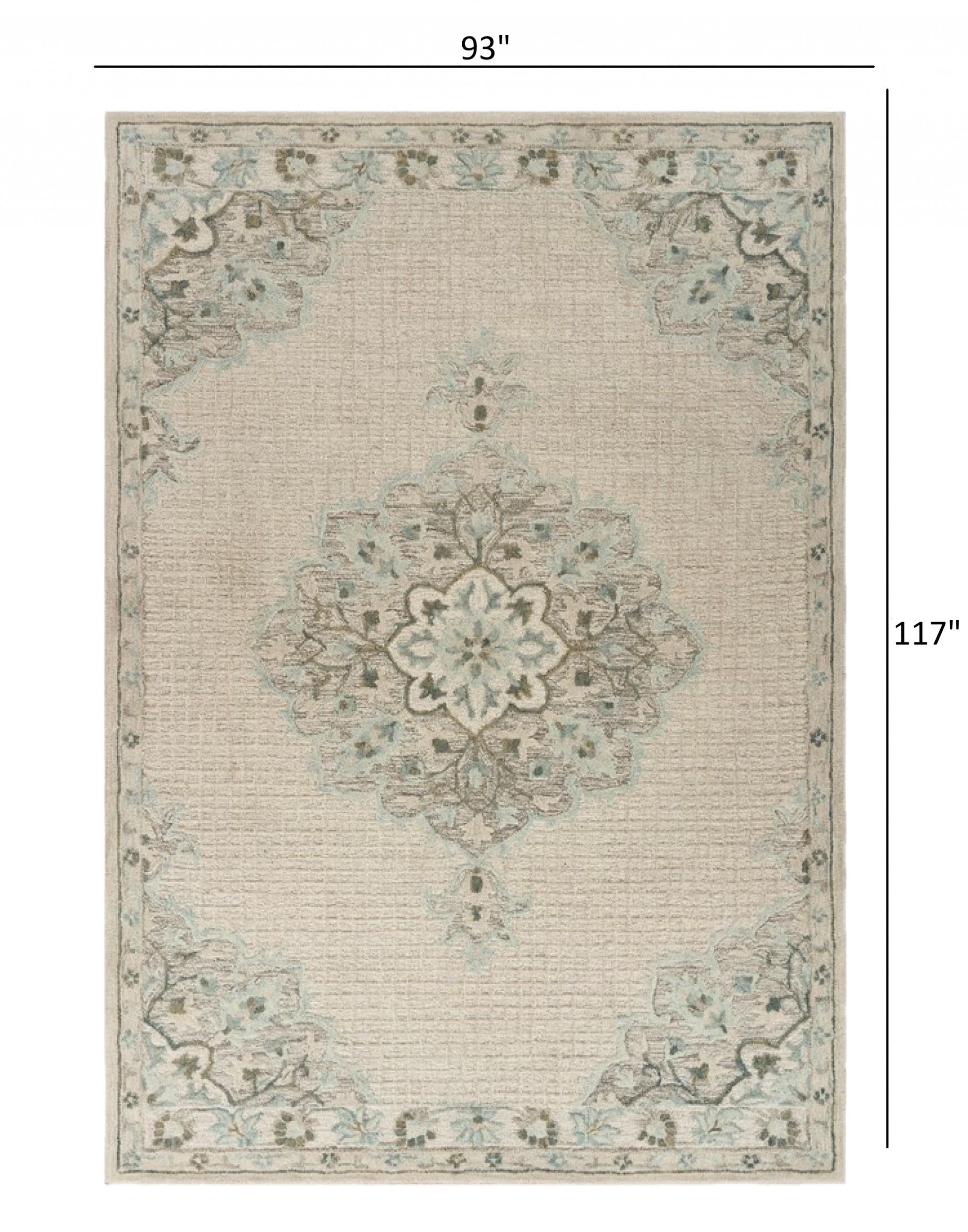 8’ x 10’ Ivory Distressed Floral Area Rug