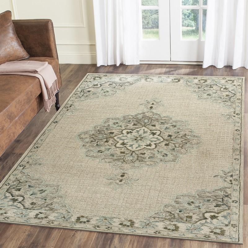 9’ x 12’ Ivory Distressed Floral Area Rug