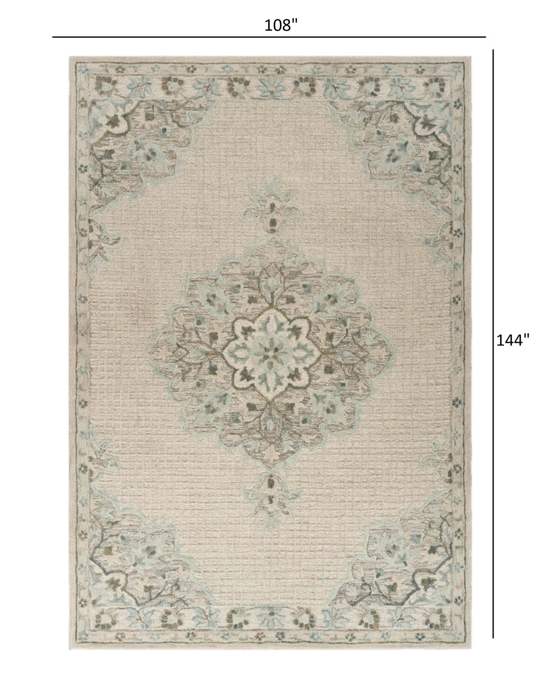 9’ x 12’ Ivory Distressed Floral Area Rug