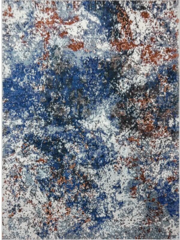 8’ x 10’ Blue and White Abstract Ocean Area Rug