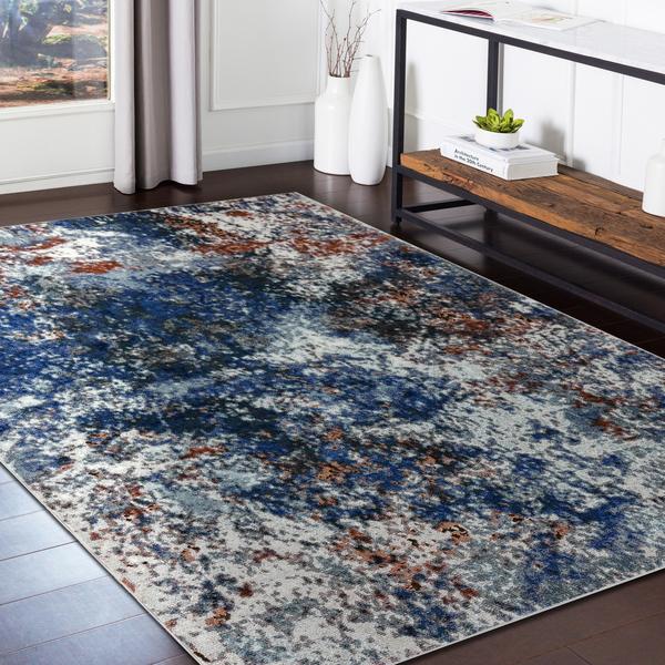 8’ x 10’ Blue and White Abstract Ocean Area Rug