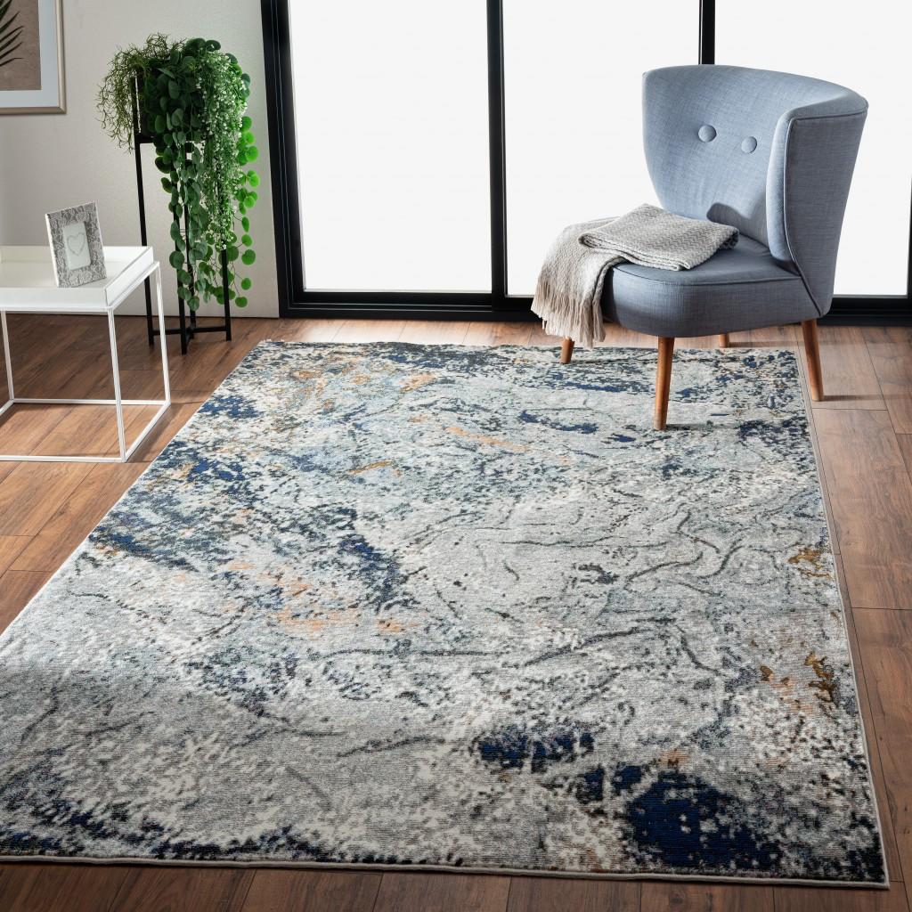 5’ x 8’ Navy and Gray Abstract Ice Area Rug Default Title
