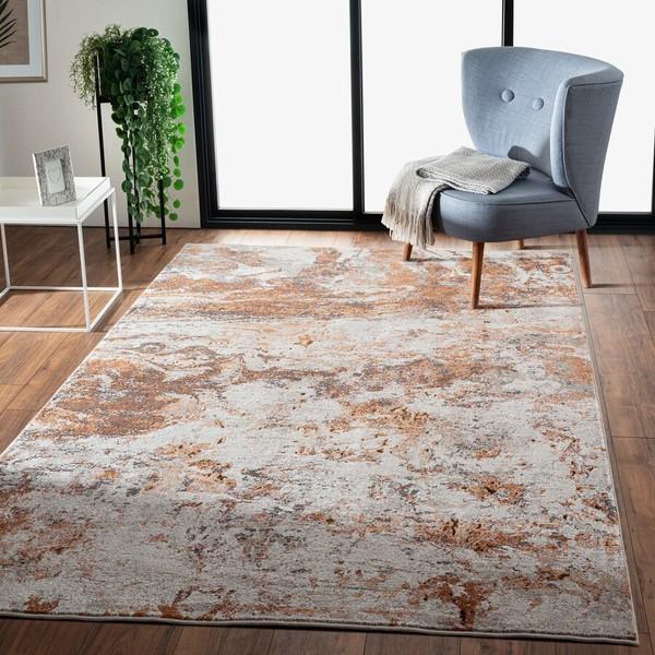 8’ x 10’ Brown and White Abstract Earth Area Rug