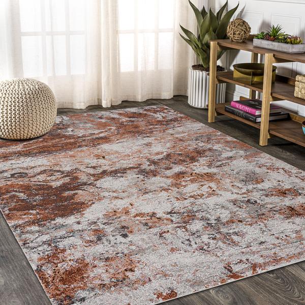 8’ x 10’ Brown and White Abstract Earth Area Rug
