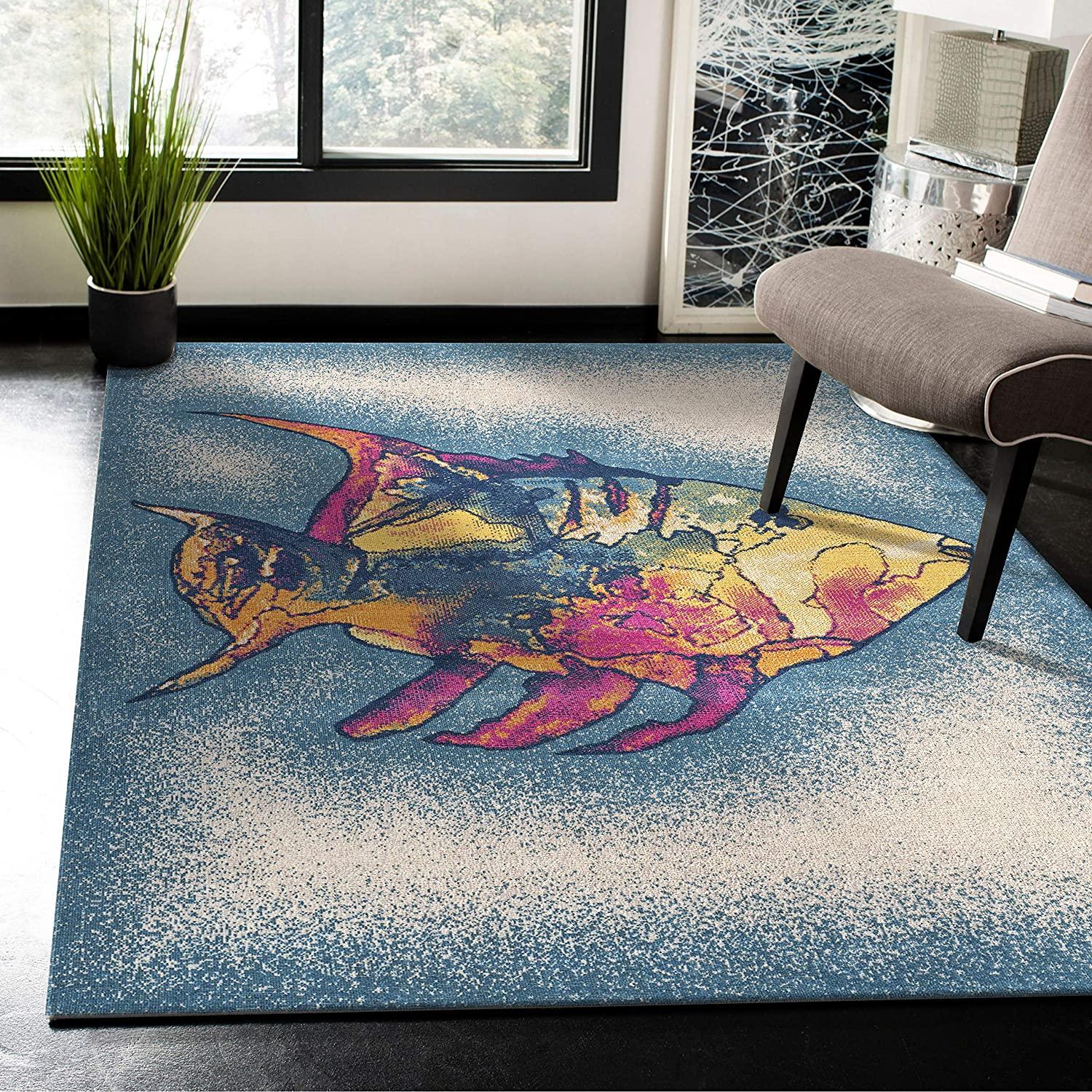 5’ x 8’ Blue Coral Fish Indoor Outdoor Scatter Rug