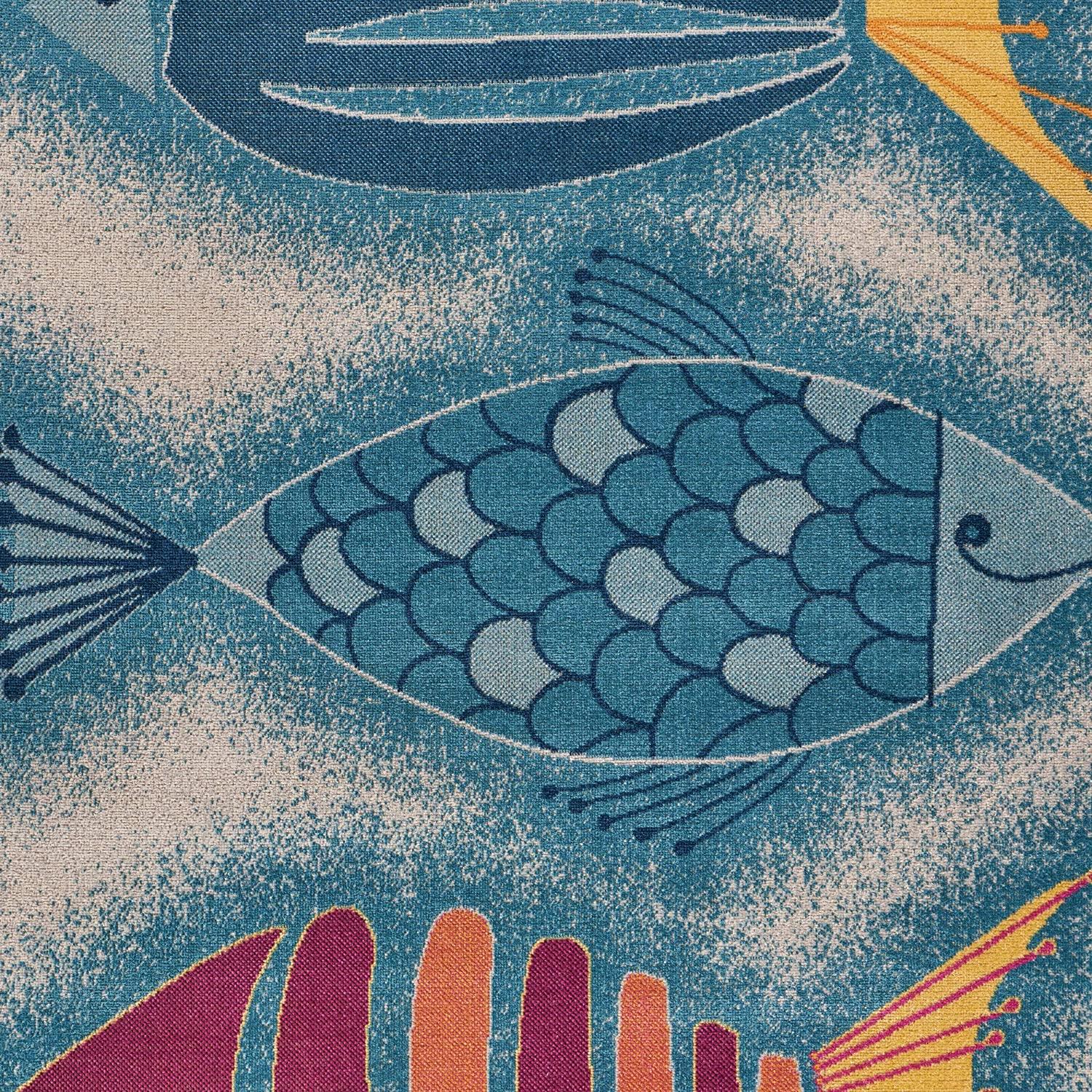 5’ x 8’ Blue Triple Fish Indoor Outdoor Area Rug