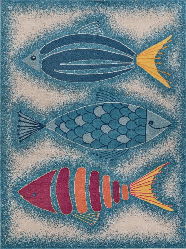 8’ x 10’ Blue Triple Fish Indoor Outdoor Area Rug