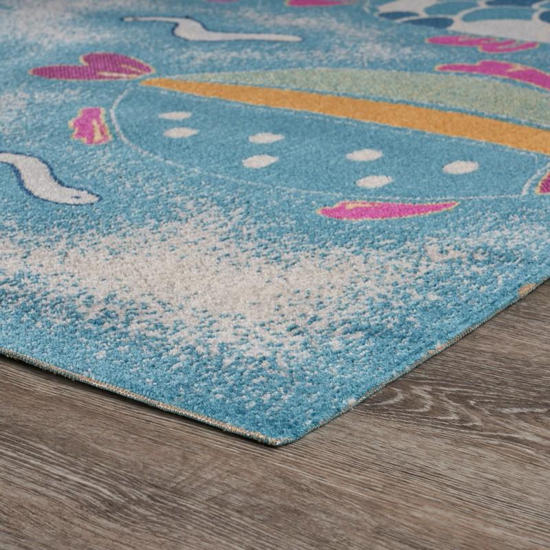 5’ x 8’ Blue Playful Fish Indoor Outdoor Area Rug