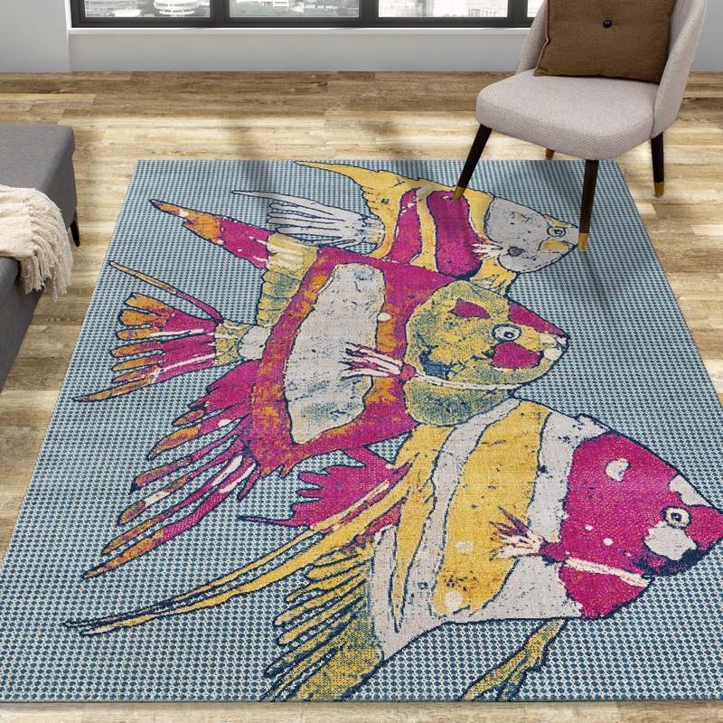 5’ x 8’ Pink Fish Trio Indoor Outdoor Area Rug