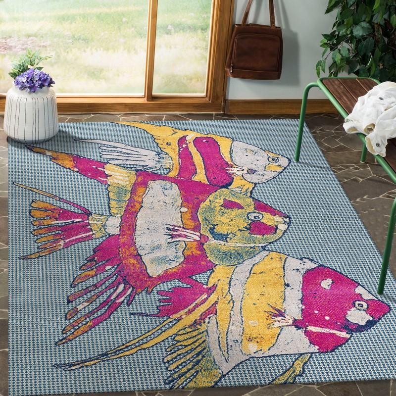 5’ x 8’ Pink Fish Trio Indoor Outdoor Area Rug