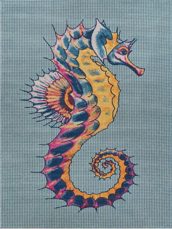 5’ x 8’ Blue Seahorse Indoor Outdoor Area Rug