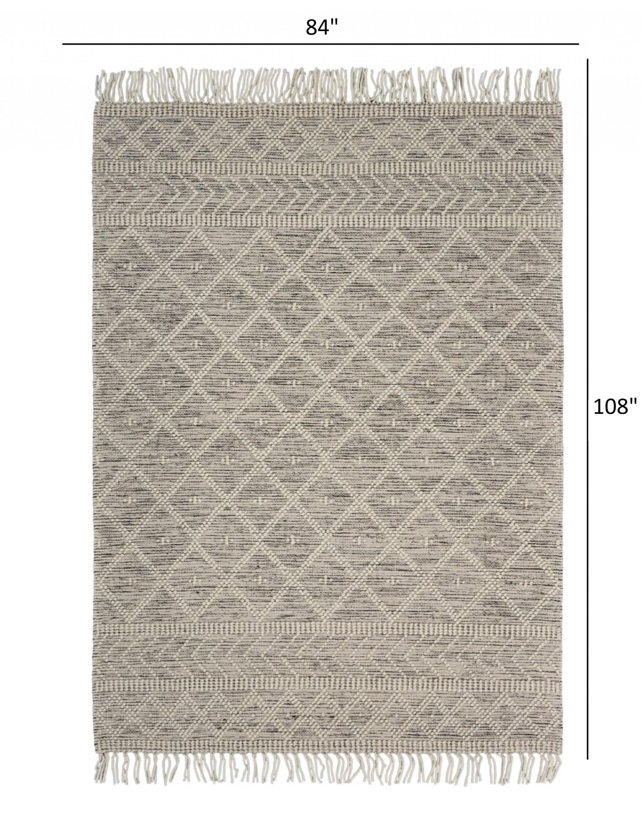 7’ x 9’ Ivory Bohemian Diamonds Area Rug