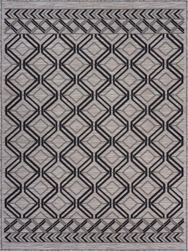 5’ x 7’ Black Geometric Indoor Outdoor Area Rug