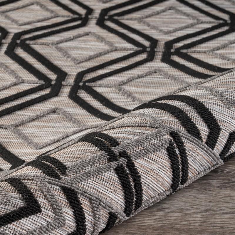 5’ x 7’ Black Geometric Indoor Outdoor Area Rug