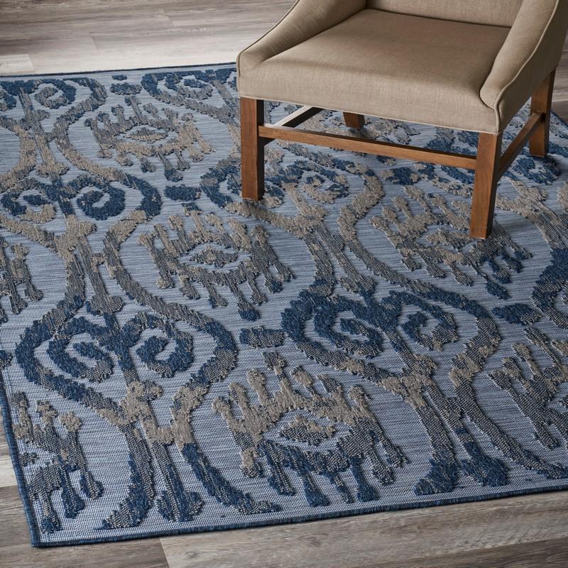 5’ x 7’ Blue Ogee Pattern Indoor Outdoor Area Rug