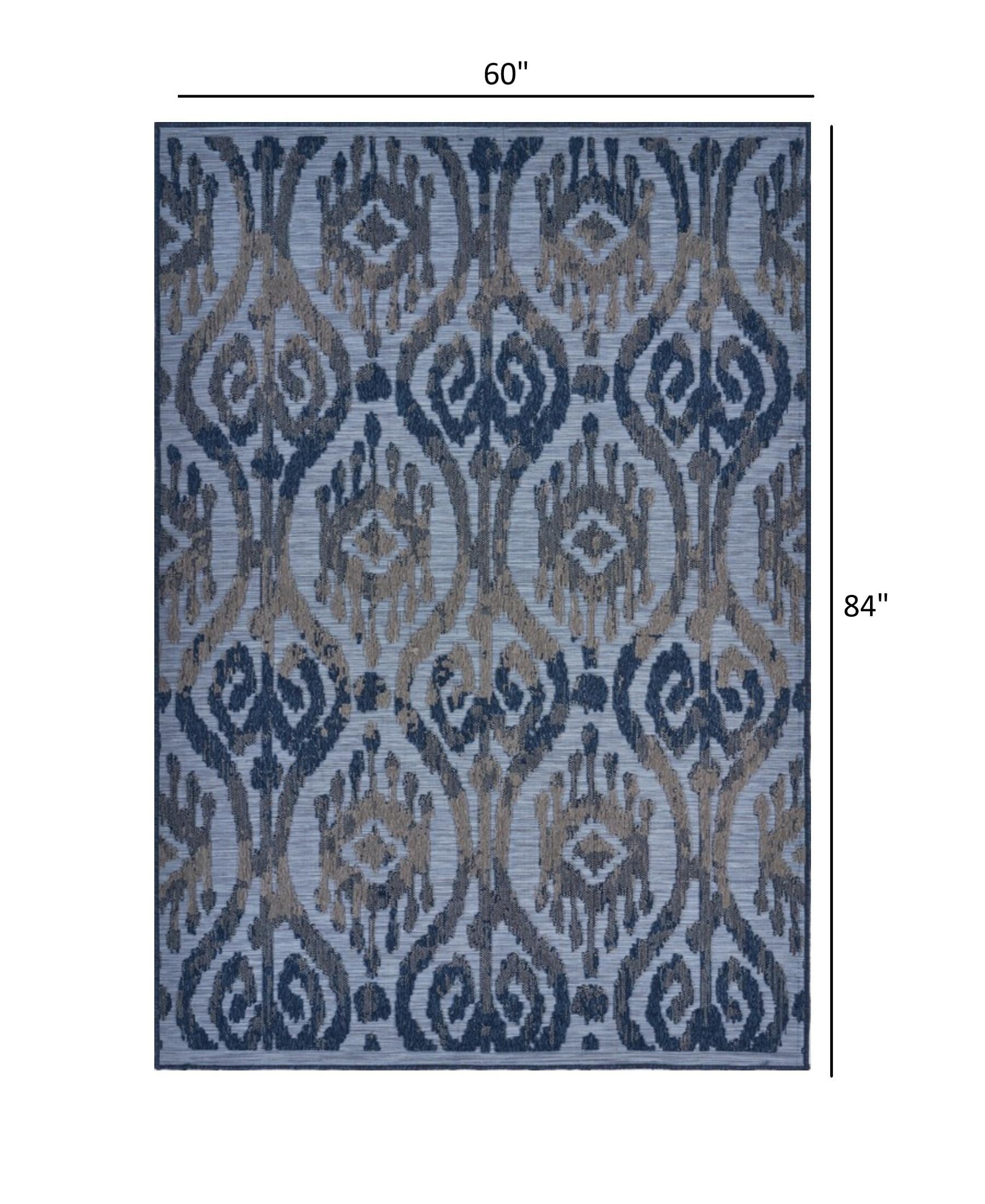 5’ x 7’ Blue Ogee Pattern Indoor Outdoor Area Rug