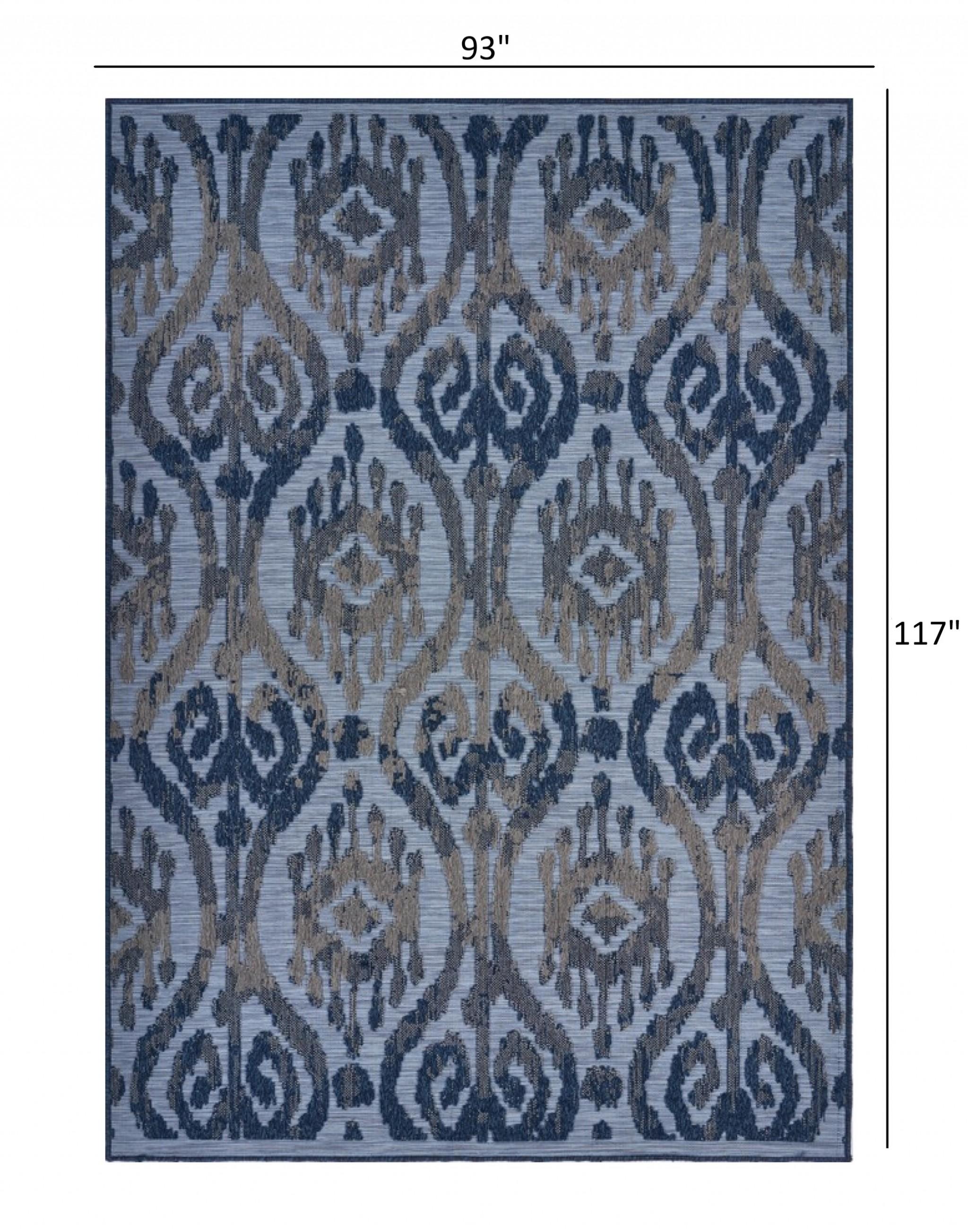 8’ x 10’ Blue Ogee Pattern Indoor Outdoor Area Rug