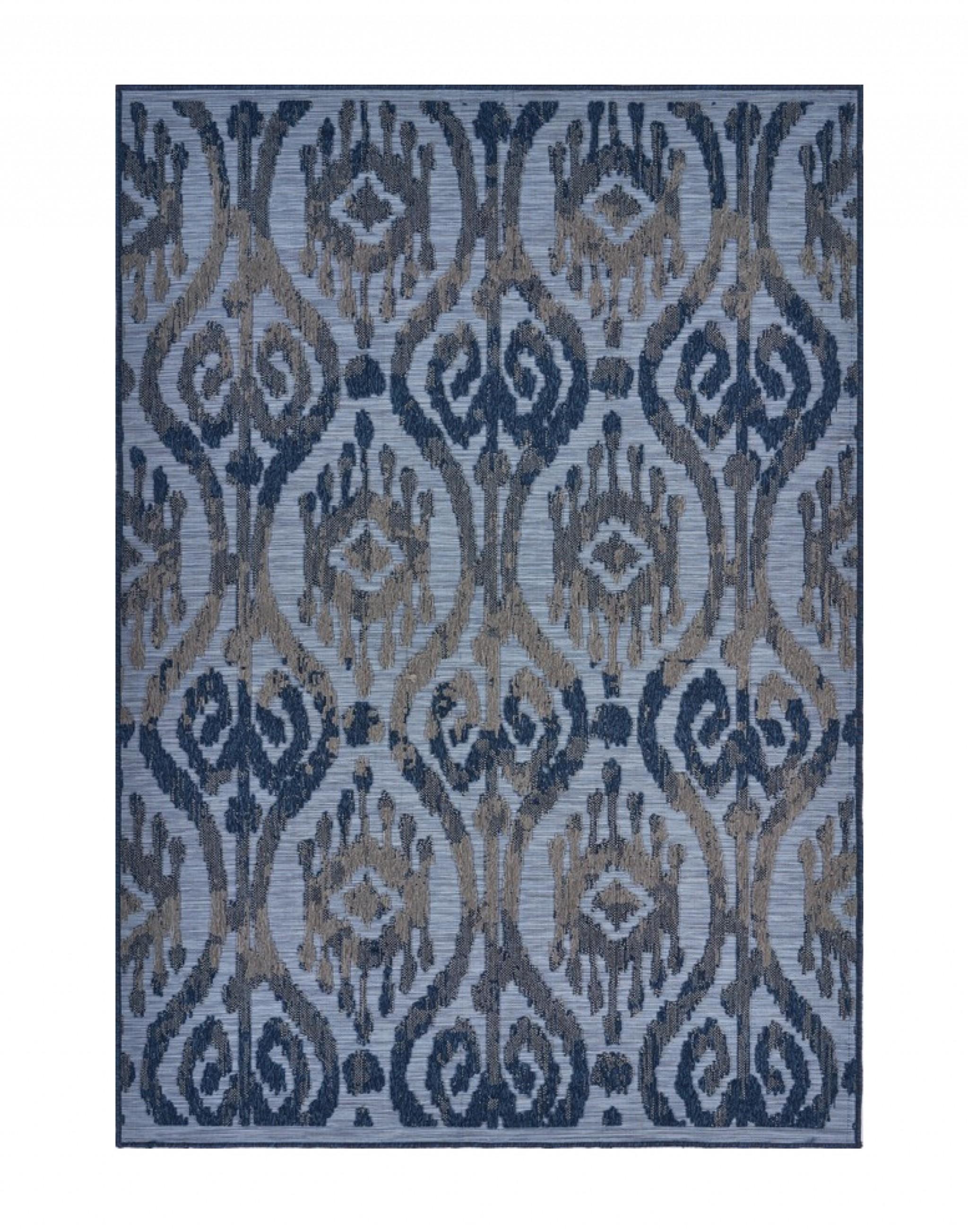 8’ x 10’ Blue Ogee Pattern Indoor Outdoor Area Rug