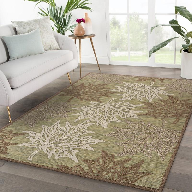 5’ x 7’ Tan Maple Leaf Indoor Outdoor Area Rug