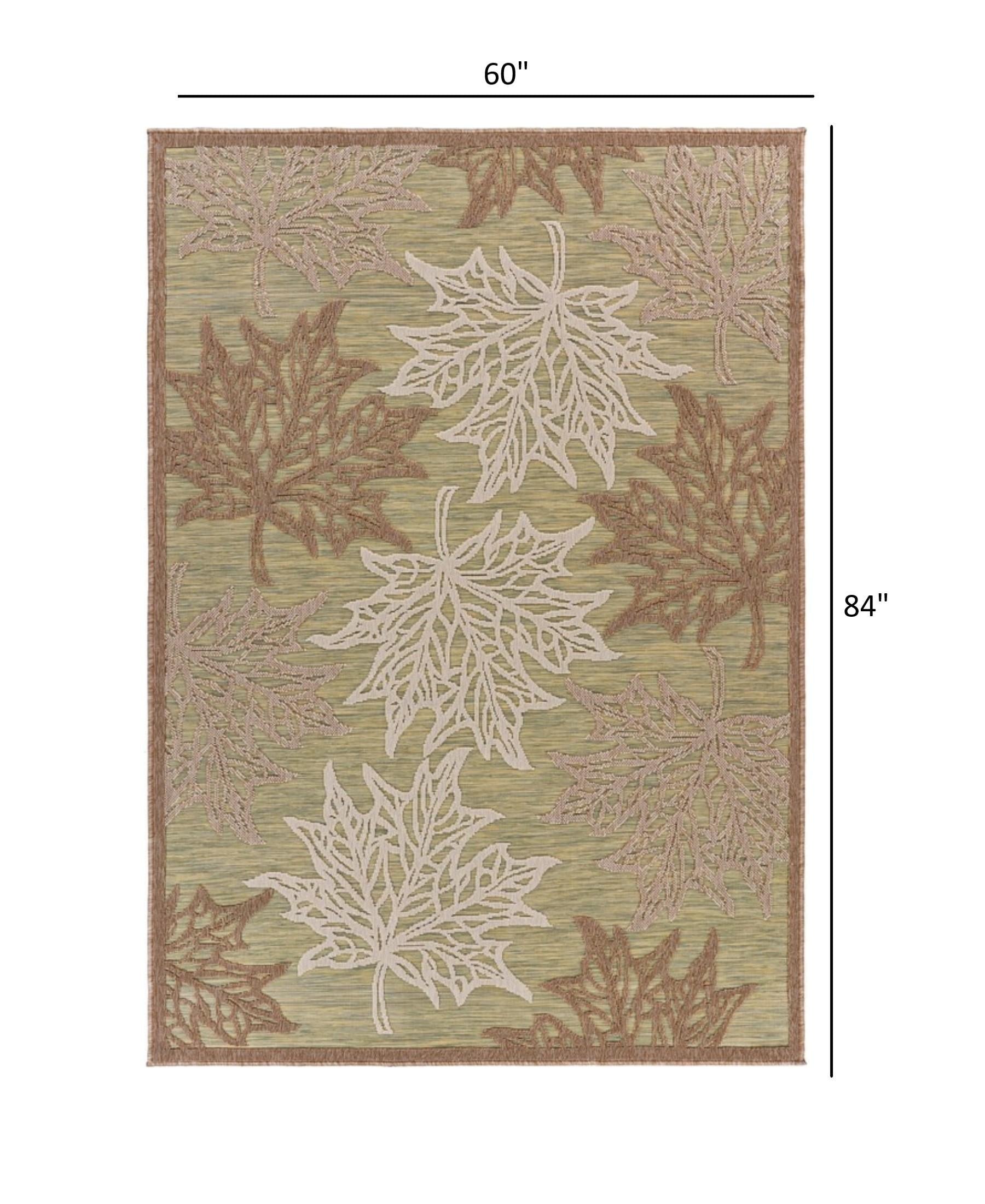 5’ x 7’ Tan Maple Leaf Indoor Outdoor Area Rug