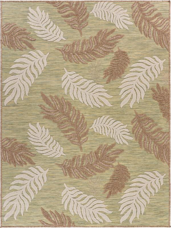 5’ x 7’ Tan Tropical Sprigs Indoor Outdoor Area Rug