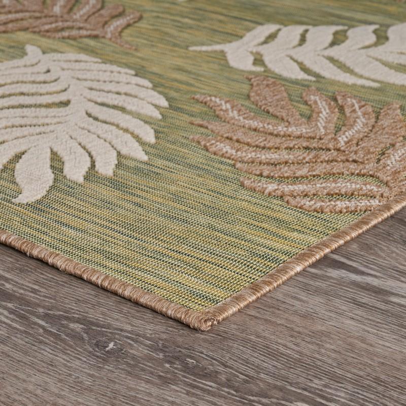 5’ x 7’ Tan Tropical Sprigs Indoor Outdoor Area Rug